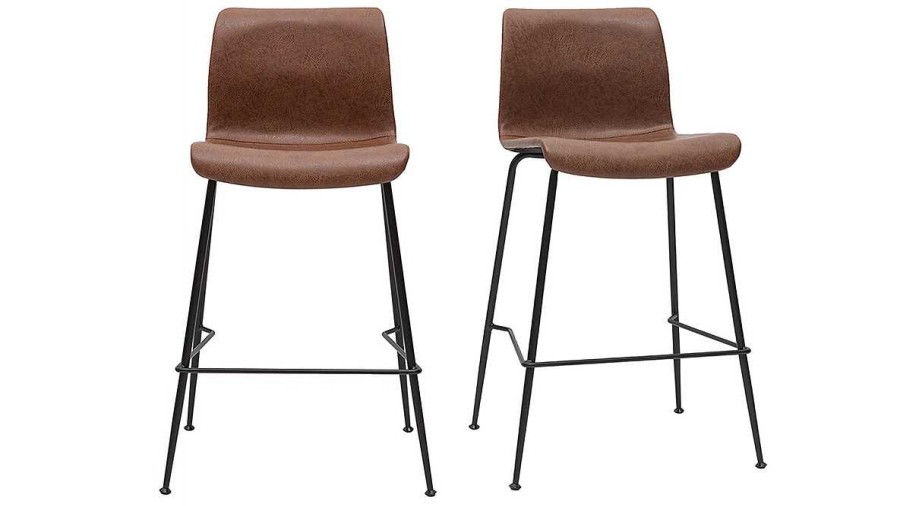 Chaise & Tabouret Miliboo Tabouret De Bar | Tabourets De Bar Fixes Marron Aspect Vieilli Et M Tal Noir H65 Cm (Lot De 2) Harold