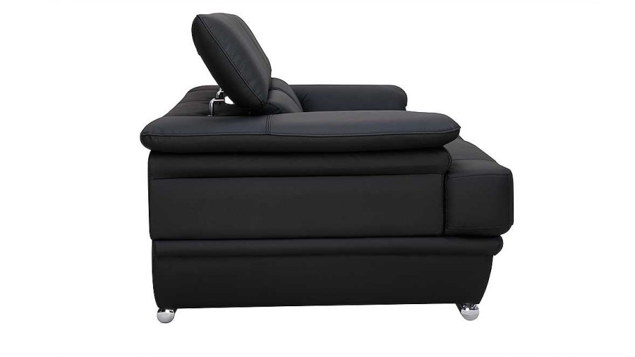 Canap & Fauteuil Miliboo Canap Cuir | Canap Cuir Noir Et Acier Chrom Avec T Ti Res Ajustables 2 Places Ewing