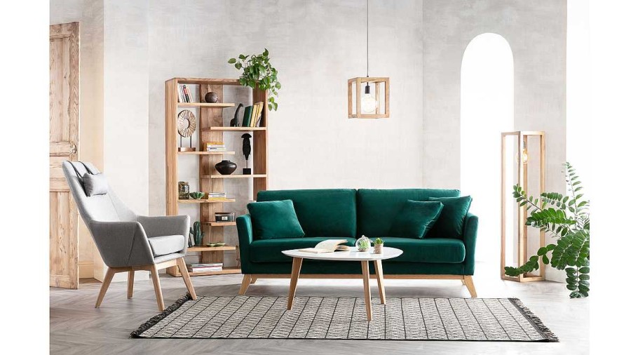 Canap & Fauteuil Miliboo Canap Design | Canap Scandinave D Houssable 3 Places En Tissu Velours Vert Meraude Et Bois Clair Oslo