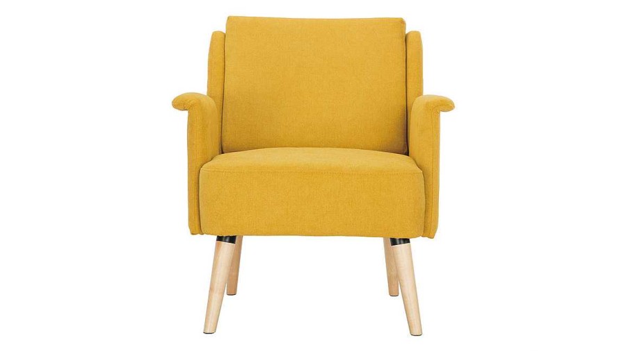 Canap & Fauteuil Miliboo Fauteuil Design | Fauteuil Scandinave En Tissu Effet Velours Jaune Moutarde Et Bois Clair Aeola