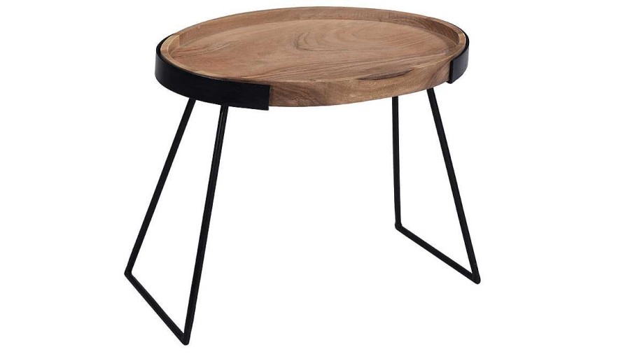 Table Miliboo | Tables Basses Gigognes Bois Massif Et M Tal Noir (Lot De 2) Elavo