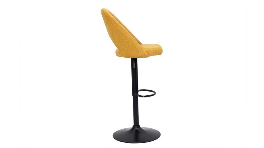 Chaise & Tabouret Miliboo Tabouret De Bar | Tabourets De Bar Relevables Tissu Effet Velours Textur Jaune Moutarde Et M Tal Noir (Lot De 2) Cosette