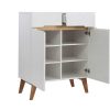 Rangement Miliboo | Buffet Scandinave Blanc Brillant Et Finition Bois Clair 2 Portes 2 Tiroirs L80Cm Melka