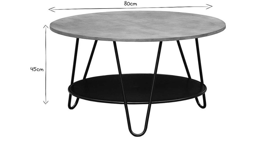 Table Miliboo | Table Basse Ronde Bois Manguier Massif Et M Tal Noir D80 Cm Priya