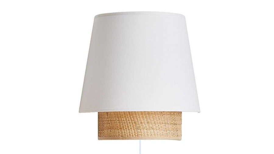 Luminaire Miliboo | Applique Murale Design En Coton Blanc Et Rabane Naturelle H25 Cm Jume