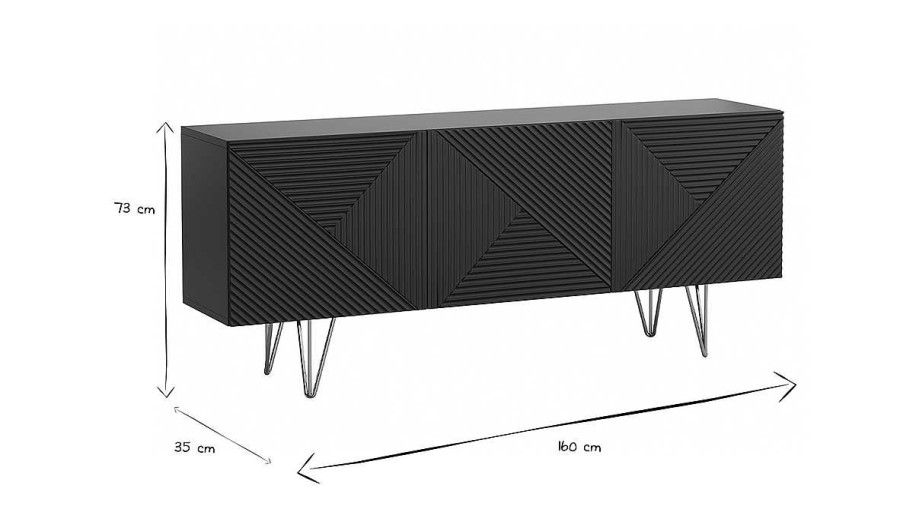 Rangement Miliboo | Buffet Design Grav Noir Et M Tal Dor 3 Portes L160 Cm Ozen