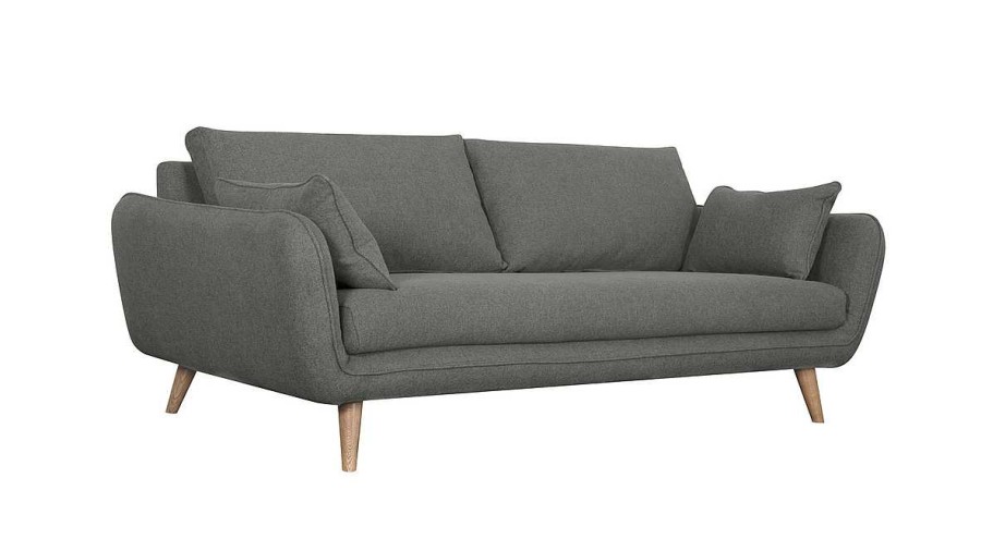 Canap & Fauteuil Miliboo Canap Design | Canap Scandinave 3 Places En Tissu Gris Anthracite Et Bois Clair Creep