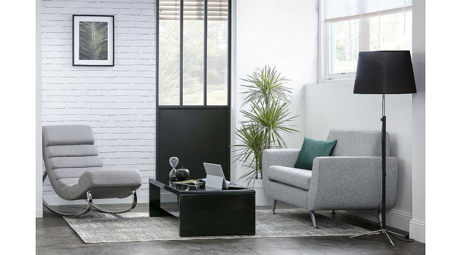 Canap & Fauteuil Miliboo Canap Design | Canap Design 2 Places En Tissu Gris Clair Et Acier Chrom Pure